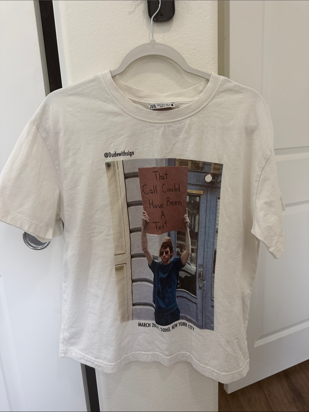 ZARA White women Graphic Tee with Photo Slogan